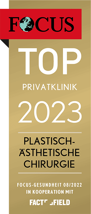 Banner von Focus Top Privatklinik 2023 für Plastisch-Ästhetische Chirurgie
